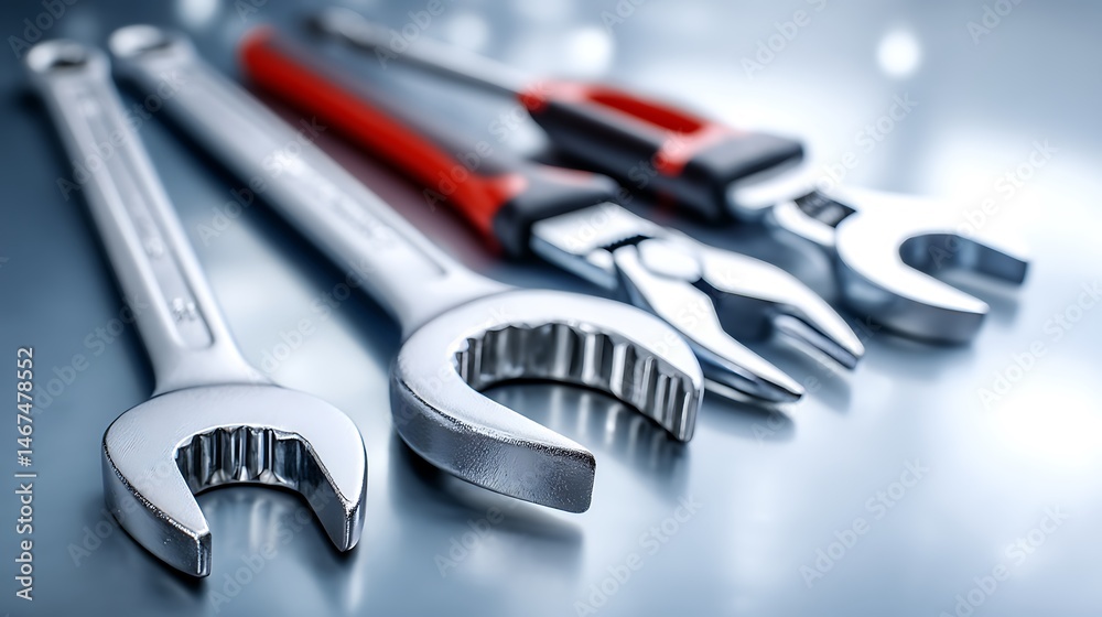 Fototapeta premium Shiny Wrenches Tools Repair with Maintenance, and Closeup.