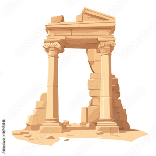 Ancient Ruins Flat vector, minimalist design, isolated on a white background.