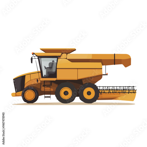 Flat vector Combine Harvester, minimalist design, isolated on a white background.