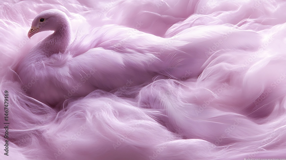 Obraz premium A serene scene of a pink swan resting on a fluffy cloud