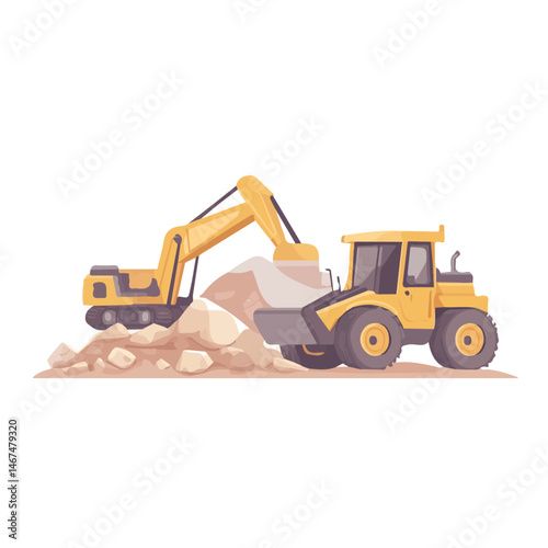 Construction Site Flat vector, minimalist design, isolated on a white background.