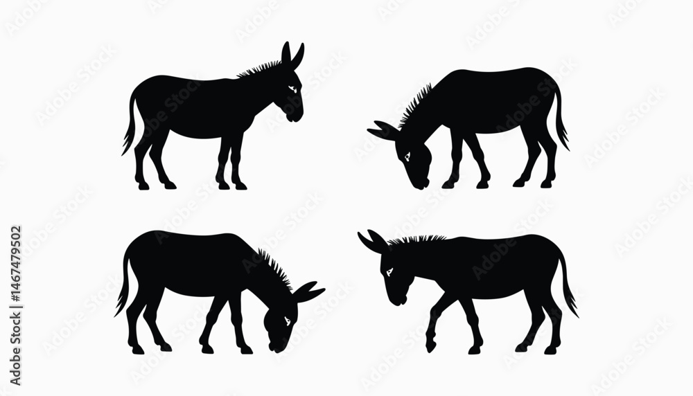 Obraz premium Set of donkey silhouette – vector illustration on white background