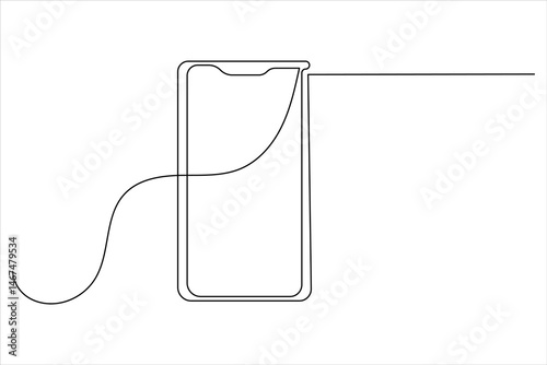 Smart phone icon continuous one line drawing with  isolate simple outline vector illustration