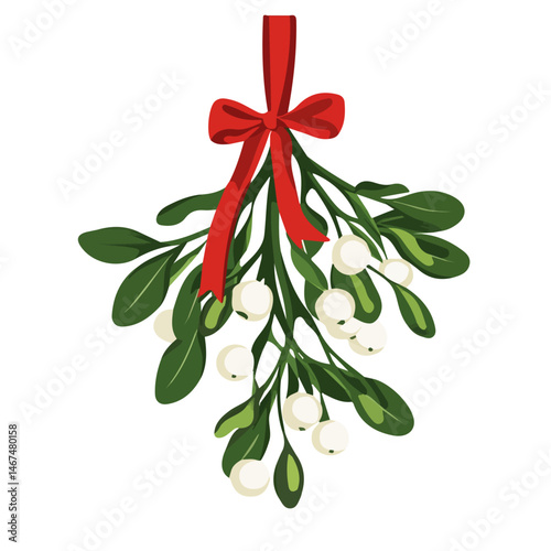 Flat vector Christmas Mistletoe, minimalist design, isolated on a white background.