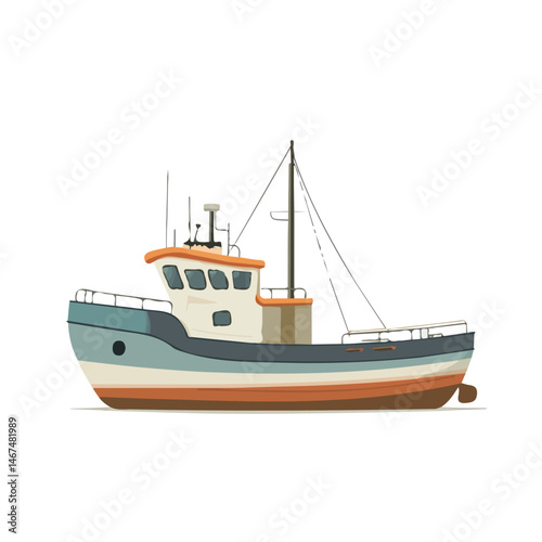 Flat vector Cargo Ship, minimalist design, isolated on a white background.