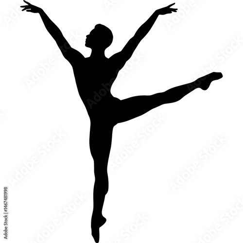 Silhouette of ballet dancer in dance pose showing graceful movement and strong form performing ballet dance