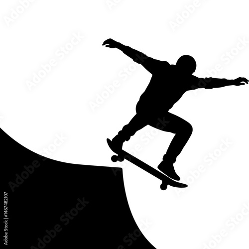 Skateboarder Silhouette Skateboarding Action. Silhouette of skateboarder performing a trick on a skateboard. Action shot of skateboarding