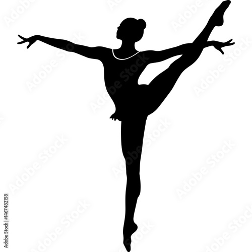 Silhouette of Ballet Dancer in Elegant Pose Dance Performance. The dancer strikes a graceful pose showcasing flexibility and artistry in this silhouette of ballet dancer