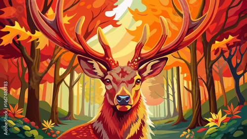 Portrait of majestic red deer stag in Autumn Fall
