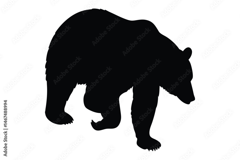 Fototapeta premium Shadow Stroll of a Grizzly: A striking, high-contrast silhouette captures a powerful grizzly bear in mid-stride. The image showcases the animal's strength and the raw essence of nature. 