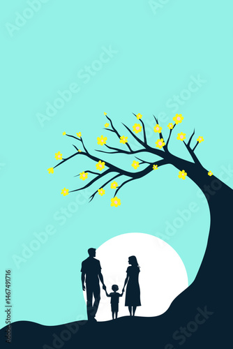 Family, Father, Mother, Child, Love, Tree, Heart, Growth, Success, Branches, Leaf, Artwork, Vector