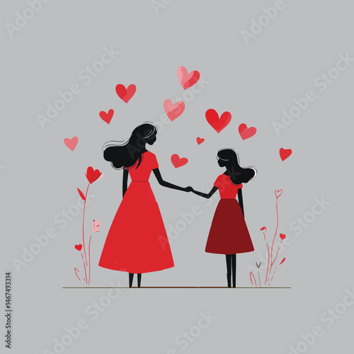 A heartwarming illustration of a mother and daughter, silhouetted against a gray background.