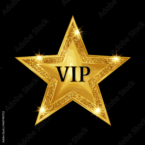 Golden VIP Star Icon on Black Background  