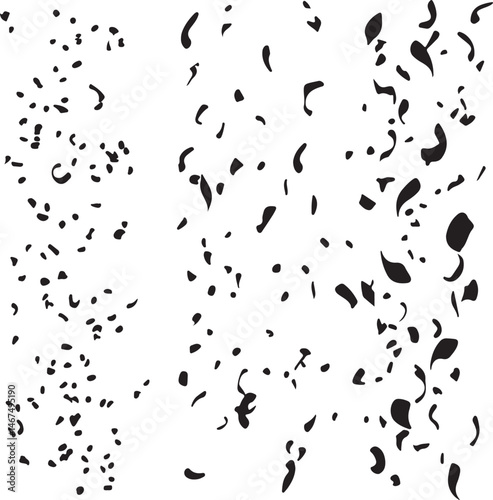 Black Confetti Falling Down, Abstract Design, White Background, Party