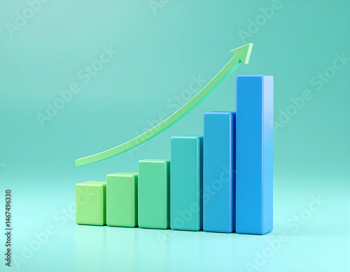 Growing Bar Graph On Light Teal Background