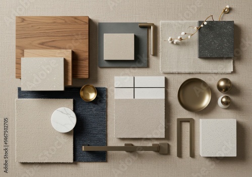 Sophisticated interior design mood board showcasing a curated selection of materials