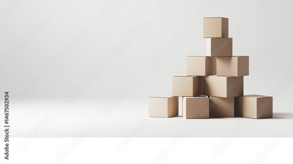 Obraz premium Stacked cardboard boxes on a transparent background.