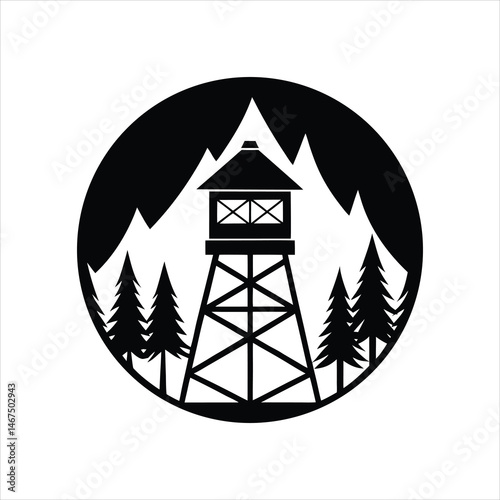 Fire Lookout Tower Silhouette Vector Illustration