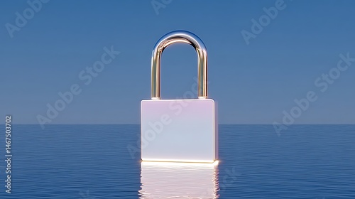 Floating Padlock Digital Security on Calm Waters.