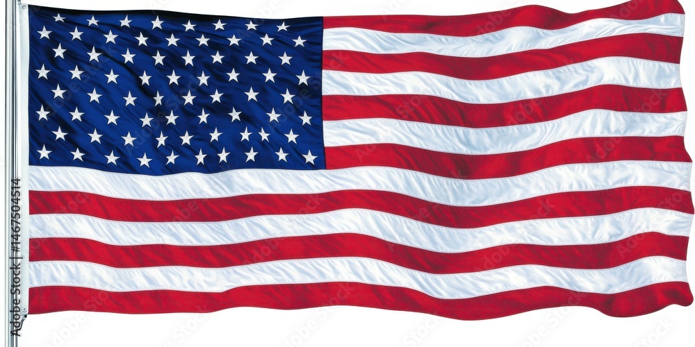 Fototapeta premium American Flag Waving Against White Background