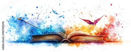 Magical book, fantasy, fire, ice, bird, sparks, colorful, abstract art