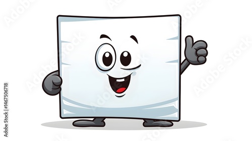 Vector cartoon bed mattress mascot character holding a sign for advertising