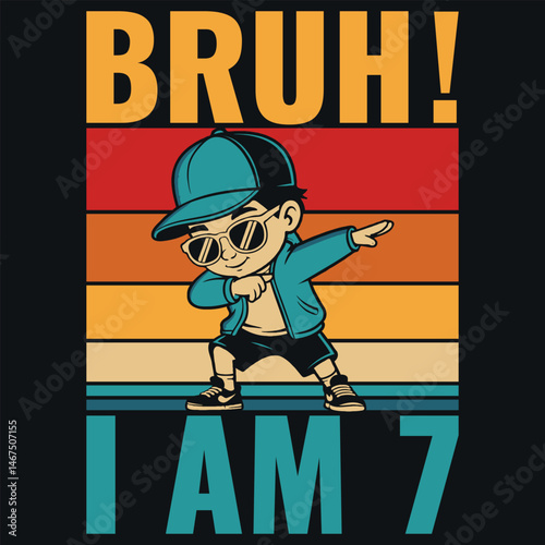 Kids 7 Year Old Birthday Dabbing Boy Bruh It's My 7th Birthday T-Shirt