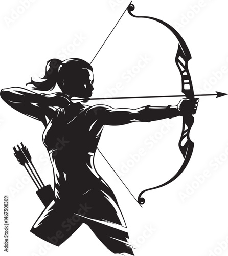 Female Archer Silhouette Vector or Archery, Sport, Strength, Empowerment, Athlete, Focus, Fitness, and Outdoor Adventures
