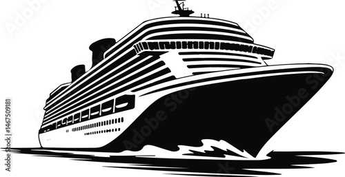 Cruise Ship Silhouette Vector for Travel Industry, Vacation Cruises, Sea Voyages, Maritime Graphics, Ocean Travel
