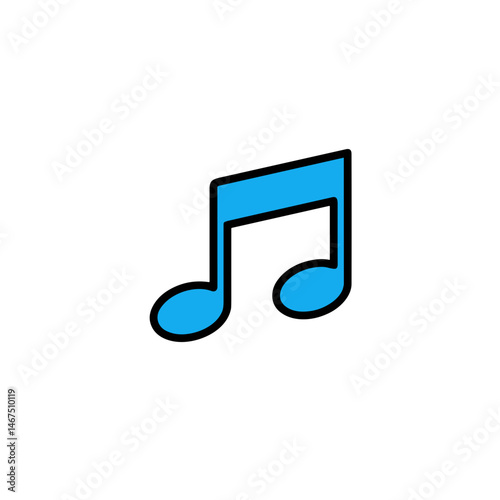 Simple blue music note icon with black outline, minimalistic design 