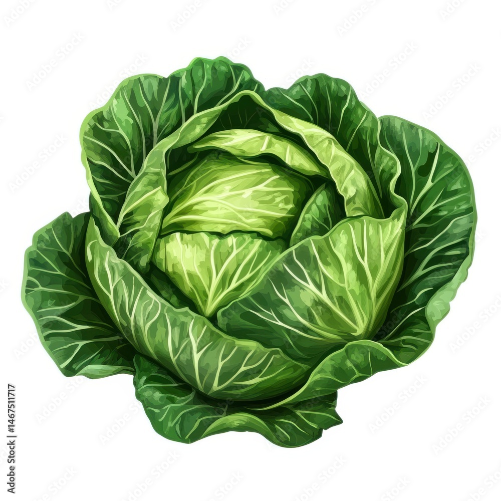 Fototapeta premium Fresh green cabbage head vegetable on white background