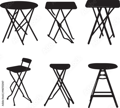 Black Silhouette Folding Tables and Chairs Set, Outdoor Furniture
