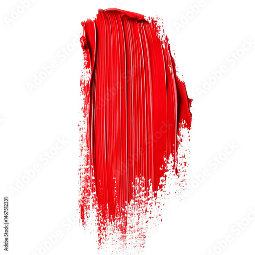 Red paint stroke with textured brush marks on clean white background.
