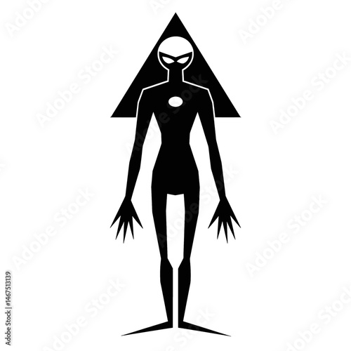 Mysterious Alien Figure in a Triangular Frame