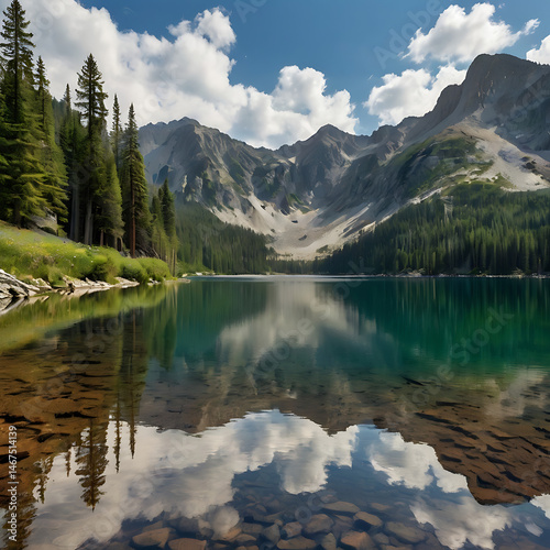 Mountain Lake in Summer Morning