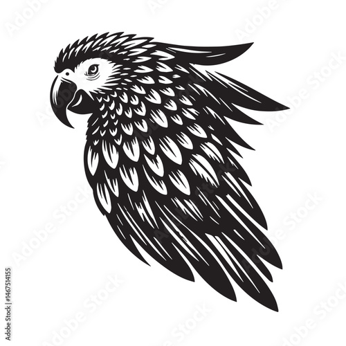 African Grey Parrot Silhouette line art vector illustration on white background