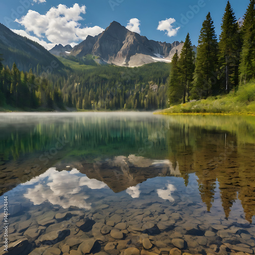 Mountain Lake in Summer Morning