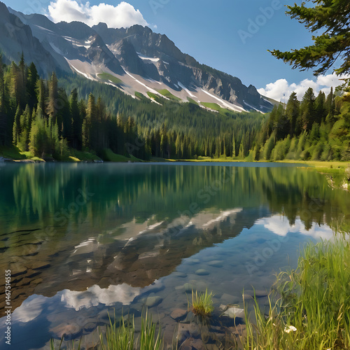 Mountain Lake in Summer Morning