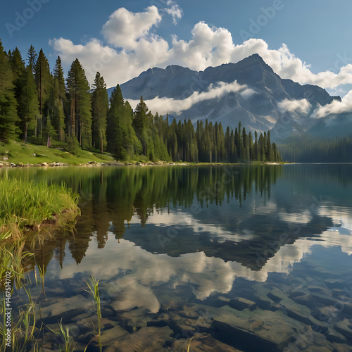 Mountain Lake in Summer Morning