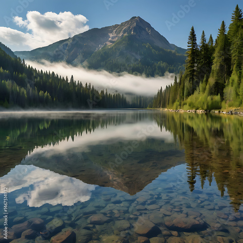 Mountain Lake in Summer Morning