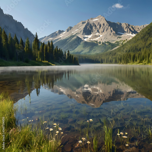 Mountain Lake in Summer Morning