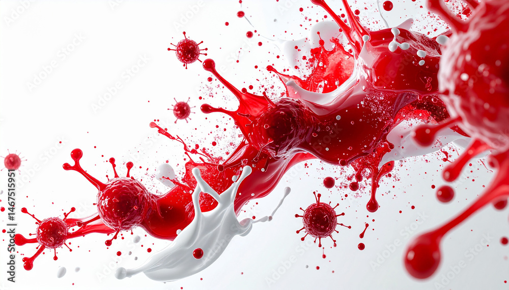 Abstract medical illustration symbolizing AIDS and the immune response, red and white Abstract medical illustration symbolizing AIDS and the immune response, red and white