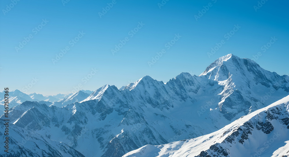 Fototapeta premium Majestic Snow-Capped Mountains Under Clear Blue Sky in Winter