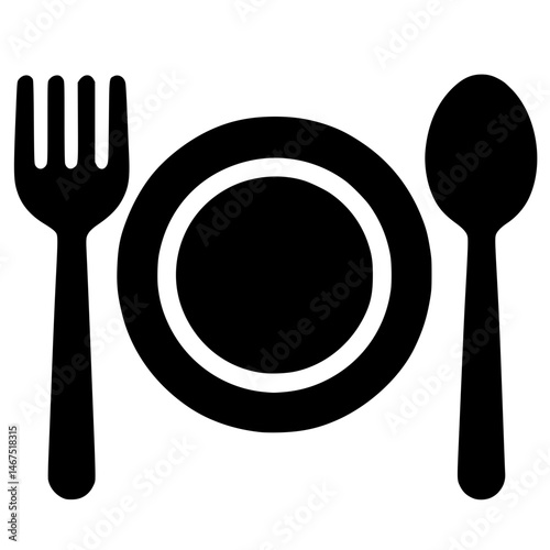 Plate with Fork and Spoon Icon – Symbol for Dining, Food, and Restaurants