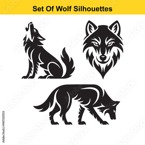 Tribal Wolf Tattoo Vector – Howling, Sitting, and Head Silhouette Design. wolf, tribal, tattoo, vector, silhouette, animal