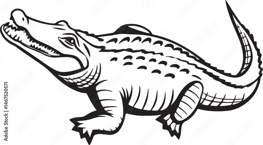 Fototapeta premium Silhouette of a crocodile designed for kids' coloring pages, featuring a simple and engaging vector art style