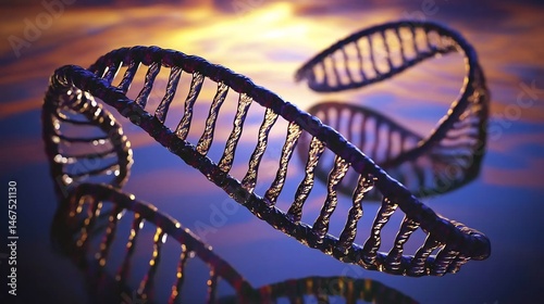High Resolution 3d Analysis of Human Dna Spiral Over Colorful Backdrop Visualizing Genome Study and Biotechnology Applications