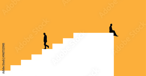 Silhouettes of Business People and Career Path Stairs. White collar workers going up towards success vector art