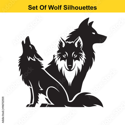Tribal Wolf Tattoo Vector – Howling, Sitting, and Head Silhouette Design. wolf, tribal, tattoo, vector, silhouette, animal