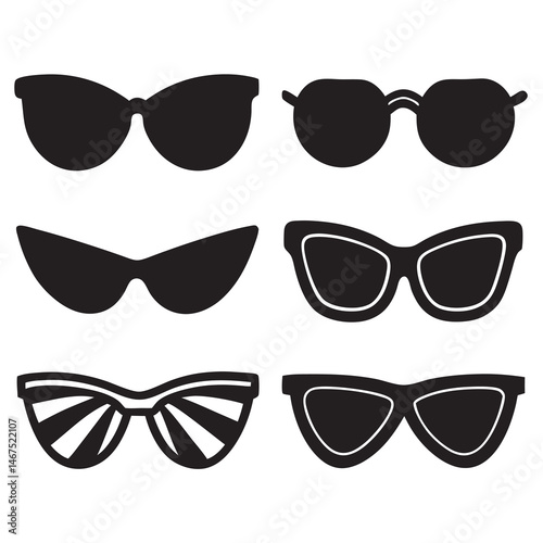 Set of cute sunglasses silhouette vector illustration on white background.